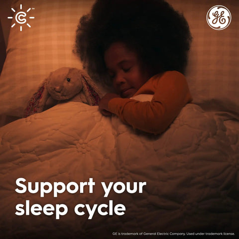 Child sleeping with a stuffed bunny, showcasing the ambiance created by the "Smart LED Light Bulb Color Changing With WiFi And Bluetooth, Plug And Play Voice Control With Alexa And Google Home, A19 Shape, 1 Pack, No Hub Required, Remote Or App Control".