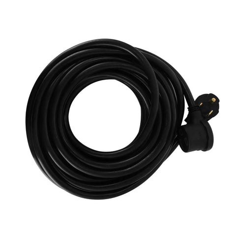 Heavy Duty 50 Foot Welder Extension Cord, 30 Amp 10 AWG Copper Core Power Cable, NEMA 6-50P To 6-50R coiled black cable.