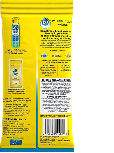Back view of Multi Surface Furniture Polish Wipes Clean And Protect Wood Granite And Leather With Fresh Citrus Scent pack