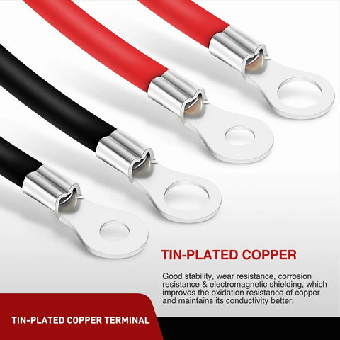 Heavy Duty 6 AWG 20 Inch Battery Power Inverter Cables Set With Tin Plated Copper Terminals And Three Eighth Inch Lugs