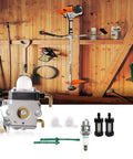 Stihl Carburetor Repair Kit For FS45 FS46 FS55 HL45 KM55 Weed Eater Trimmer Replacement C1Q S66 S71 Compatible With OEM 4140 120 0612 4140 120 0619 DIY Ready Plug And Play Direct Fit Replacement For Stihl String Trimmers And Edgers with visible components and trimmer in background