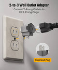 Top Tier Four Pack ETL Certified 2 Prong To 3 Prong Outlet Adapter Gray in use, converting 2-prong to 3-prong outlets.