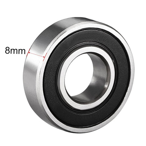 Angled front view of uxcell 6001-2RS ball bearing, double sealed, 12x28x8 mm, high carbon steel