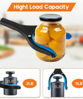 TOPGROT 2-pack 34-inch foldable reacher grabber with blue jaw grabbing a jar of peaches