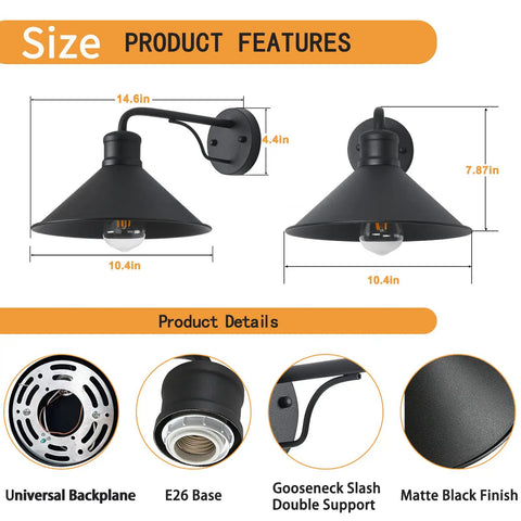 2 Pack Matte Black Outdoor Wall Lights Modern Farmhouse Wall Sconces For Porch And House Exterior E26 Socket Size Diagram