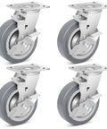 Set of 4 6 Inch Heavy Duty Caster Wheels Industrial Grade Thermoplastic Rubber with Brake 4500 Lbs Capacity