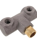 Built Tough Cast Iron Four Way Air Compressor Manifold Fitting With One Half Inch And One Quarter Inch Male Threads, Multi Port Pneumatic Tee