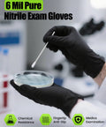 TreeGo 6 Mil black nitrile gloves, medium size, disposable lab/cleaning use