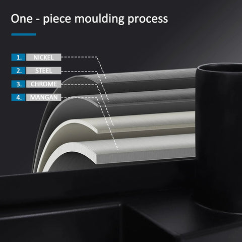 Premium 304 Stainless Steel Linear Shower Drain With 360 Degree Rotation And Hair Strainer No Fuss Invisible Floor Drain showing one-piece moulding layers.