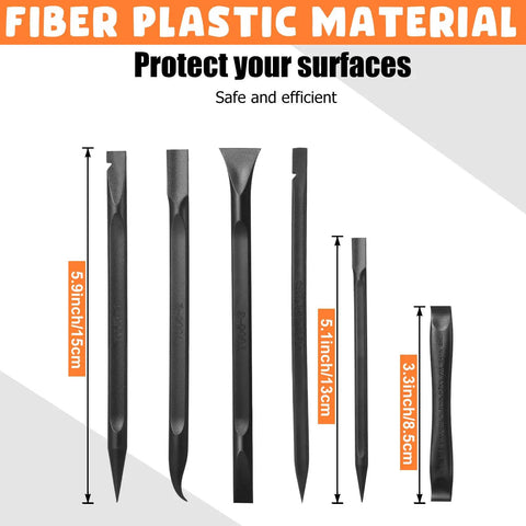 9 Piece Plastic Scraper Set With Razor Blade Scraper Plastic Pick Putty Knife And Thin Spudgers shown with dimensions.
