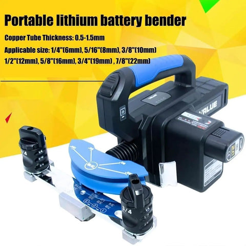 All Purpose Electric Pipe Tube Bender Offering Cordless 2000Mah Battery And Swift One Button Setup For Copper Tubing Up To Seven Eighths Inches with portable lithium battery features.
