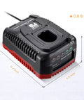 Charger Replacement For 19.2V C3 Lithium NiCd Batteries 140152004 1425301 1323903 130279005 with dimensions and LED indicators