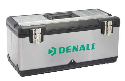 Beefy Heavy Duty Steel Tool Box With Metal Latches And Removable Inner Tray With Compartments For Home Garage Workshop Or Job Site