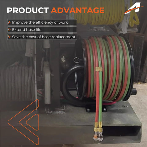 Manual Twin Welding Hose Reel Keeps 100 Feet Of Twin Gas Hose No Fuss Neat For Three Eighths Inch Or One Quarter Inch ID With Universal Wall Ceiling Or Cart Mount Bracket And Smooth Crank Rewind Hose Not Included on display