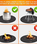 Image showing correct and incorrect use of 48 Inch Round Fire Pit Mat With Four Layer Fireproof Heat Insulated Under Grill Pad.