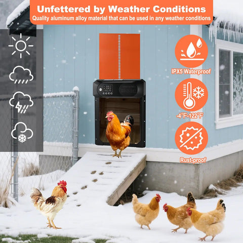 Solar Powered Automatic Chicken Coop Door With Remote Timer And Light Sensor Anti Pinch Safety Waterproof Aluminum Housing With LED Display And Easy USB Charge Before First Use