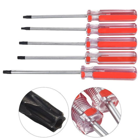 Top Tier 5 Pc Torx Screwdriver Set T15 To T30 Star Bit Kit With Deep Reach Handle Perfect For Impact Driver Usage Electronics Repair and Furniture Build Jobs Made From Tough Chrome Vanadium Steel, five red handle screwdrivers