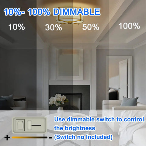 Modern Gold Flush Mount Ceiling Light With Brass Finish And Beige Drum Shade Dimmable LED 15.7in Wide, showing dimmable settings