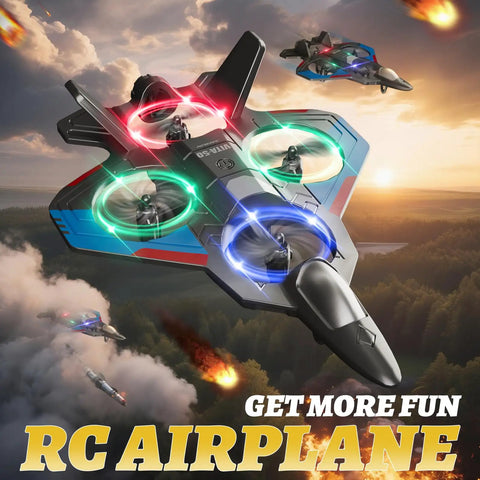 Colorful foam RC airplane with 360 flip, flying through sky; Remote Control Planes For Kids And Adults, Super Easy To Fly
