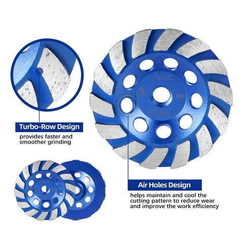 Close-up of 4-1/2 Inch Diamond Grinding Wheel With 14 Turbo Segments, 5/8-11 Arbor For Concrete, Paint, Epoxy, Mastic Removal