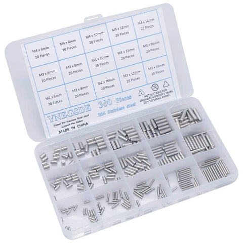 Built Tough 300 Piece Stainless Steel Dowel Pins Set M2 M3 M4 304 Grade Shelf Support Pegs in plastic assortment box