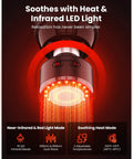 T2 Ultra Percussion Massage Gun With Heated Infrared Red LED Therapy For Deep Tissue Muscle Recovery showing LED and heat functions