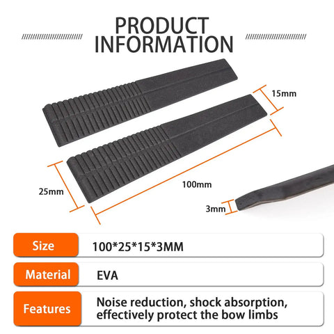 Archery Limb Silencers for Recurve and Traditional Bows, Dampeners with Strong Adhesive Backing shown with size dimensions