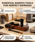 Premium Spring Loaded 51Mm Coffee Espresso Tamper Set Delivering Exact 30 Pound Pressure For Flawless Puck Prep and Straight Up Pro Barista Shots on countertop.