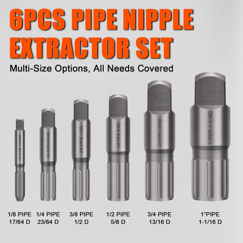 Beast Mode Heavy Duty 6 Piece Pipe Extractor Set For Damaged Threads One Eighth To One Inch Piping With Anti Slip Grip Deep Cut Threads