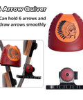 Four to Six Arrow Quiver for Recurve Bow with brown leather holder, featuring an engrained design, adjustable for quick shoot system.
