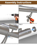 Assembly instructions for Premium Stainless Steel Bar Foot Rail Kit, showcasing steps with heavy duty brackets and connectors.