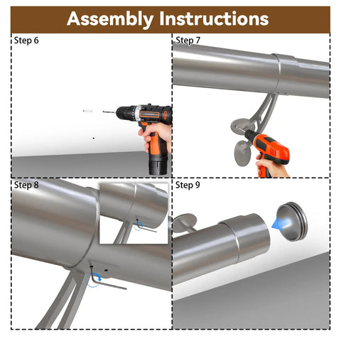 Assembly instructions for Premium Stainless Steel Bar Foot Rail Kit, showcasing steps with heavy duty brackets and connectors.