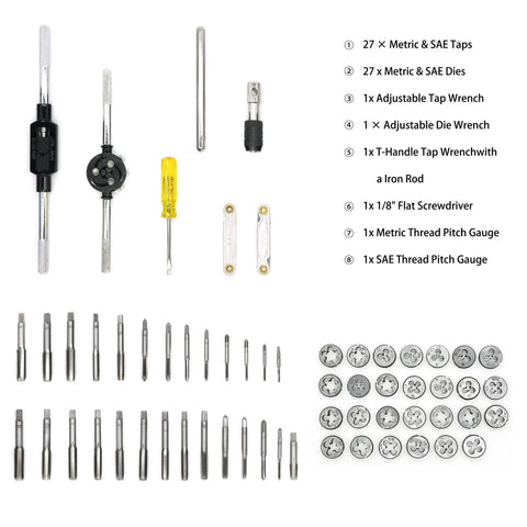 Pro Grade Gearhead 60 Piece Tap And Die Set For Threading And Rethreading M3 To M12 With Case And Full Accessories displayed