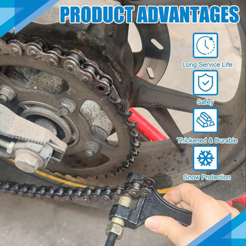Person using Beefy Heavy Duty Chain Breaker Tool For Motorcycles And Bikes, Link Splitter And Pin Remover on motorbike chain