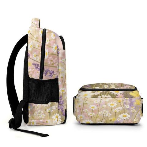 Side view of Soft Pink Watercolor Bloom Printed Backpack For Unisex Everyday Use Large Capacity Travel School Bag Durable Polyester