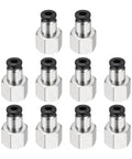 Push To Connect Fittings 10 Pack 1/4 NPT Female, 0.16 Inch Tube OD, Nickel Plated Brass Straight Pneumatic Adapters, Black