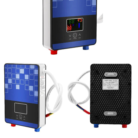 Tankless Instant Water Heater With 4500W Rapid Heating And Bright Led Screen showing front, back, and side angles, wall mounted design.