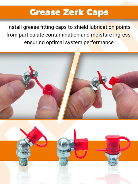 Hands using All In One Pro Grade Grease Fitting Kit With Toolbox Featuring 265 Zerk Fittings For SAE And Metric grease zerk caps.