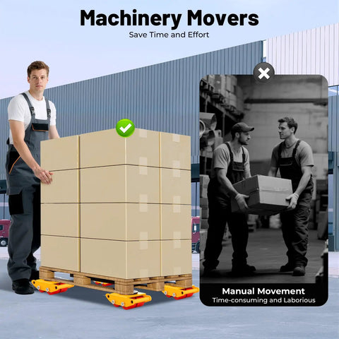 Kick Those Heavy Lathes Into Gear With These 13200 Lbs Heavy Duty Machinery Skates Dollies Featuring 360 Degree Spinning PU Wheels And Nifty Steering Handles For Smooth Factory Floor Action with boxes on dollies.