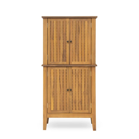 Outdoor Acacia Wood Storage Cabinet With Two Doors And Four Shelves For Backyard Garden Balcony Coastal Farmhouse Style Tool Organizer