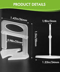 1/8 Inch Tile Leveling Clips Kit 1000pcs Leveler Spacers for DIYers and Pros, showing dimensions and design details