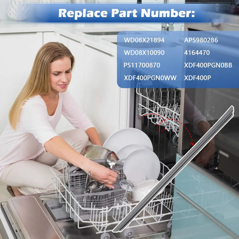Dishwasher Door Gasket Seal For GE And Hotpoint Lower Tub Seal Replacement Leakproof Watertight Fit For WD08X21894 And WD08X10090 AP5980286 PS11700870 XDF400P XDF400PGN0BB XDF400PGN0WW, grey seal shown