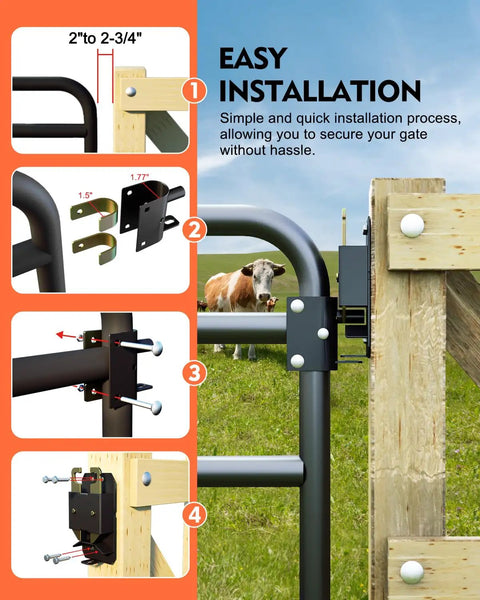 Heavy Duty Two Way Farm Gate Latch With Self Locking Nut Black Lockable Fence Latch For Livestock Corrals installed on gate.