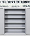 All Steel Tool Storage Cabinet With Adjustable Shelves For Garage And Workshop, Heavy Duty Metal Cabinet To Keep Tools, Hardware, And Supplies Neatly Organized In A Stable Enclosed Unit. open cabinet with 4 adjustable shelves and 5 storage levels