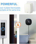Two Pack 24 Volt Transformer 40 VA Plug In With PTC Fuse AC Transformer For Ring Doorbell And Thermostats Compatible With Nest Ecobee Sensi Honeywell 24V Adapter No Screw Holes No Hassle powering a Ring doorbell and Nest thermostat, plugged into an outlet.