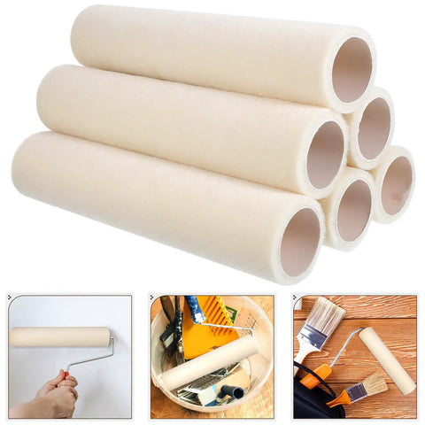6 Piece Wool Paint Roller Covers With 4mm Nap, stacked wool roller covers for smooth wall painting, reusable painting supplies.