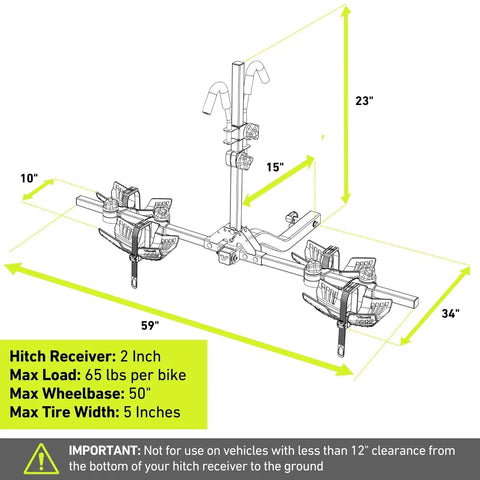 Two Ebikes Up To 65 Lbs Each Hitch Rack For 2-Inch Receiver, Anti-Wobble Patented Mount, Fits Fat Tire Up To 5 Inches, Road And Mountain Bikes, Tilt-Down Access, Fold-Up For Storage, Locking Tow Mount