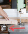 Dead On Aluminum Center Scriber Marking Gauge Wheel For Slick Woodworking Line Scribing And 45 Degree Angle Layouts In Professional Carpentry Workshops on a workbench with a saw and wood