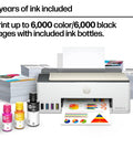 Smart Tank 5000 Wireless All In One Ink Tank Printer With Scanner And Copier, Two Years Of Ink Included displayed with ink bottles