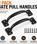 2-pack Beefy Heavy Duty Barn Door Gate Pull Handle Black Zinc Alloy Hardware With Rust Resistant Finish 6.5 Inch with screws